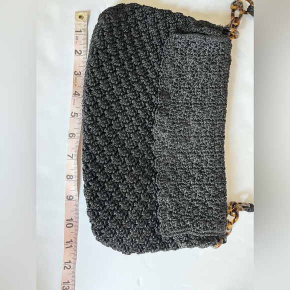 The Sak Black Crochet Flap Snap Closure Faux Tortoise Links Shoulder Mini Bag - Picture 8 of 11